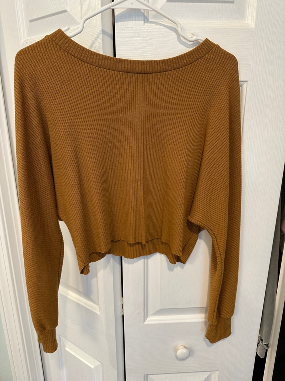 Sky and Sparrow Mustard Ribbed Cropped Sweater